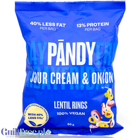 Pandy Lentil Chips Sour Cream & Onion - wegańskie chrupki z soczewicy 40% mniej tłuszczu, smak Śmietana & Cebulka