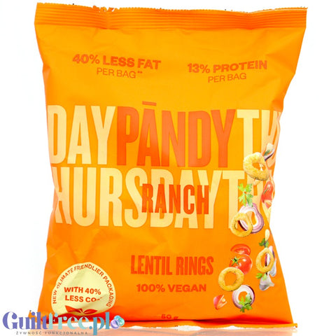 Pandy Lentil Chips Ranch - wegańskie chrupki z soczewicy 40% mniej tłuszczu, smak Jogurtowo-Ziołowy