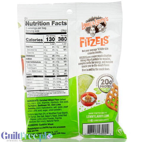 Lenny & Larry's Fitzels Protein Pretzels Chili Lime Time - vegan protein crackers, chili lime flavor