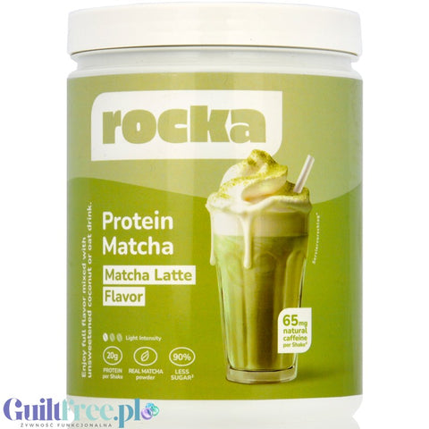Rocka Nutrition Protein Matcha Latte 600g - wegańska odżywka proteinowa 65mg kofeiny, z matcha i zieloną herbatą