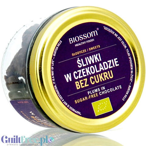 Biossom Śliwki w wegańskie organicznej czekoladzie bez cukru z erytrytolem 125g