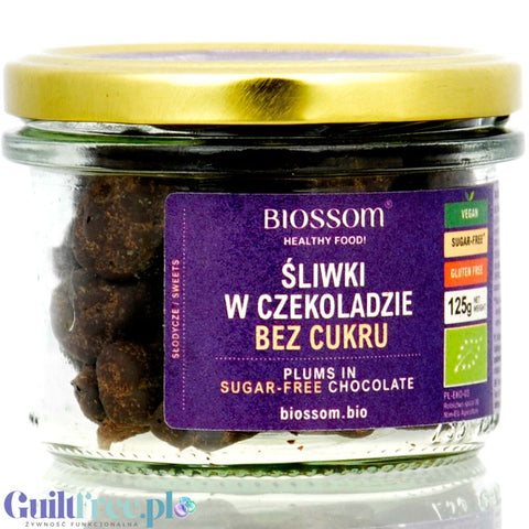 Biossom Śliwki w wegańskie organicznej czekoladzie bez cukru z erytrytolem 125g