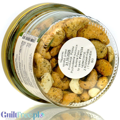 Biossom Cashews with Thyme & Rosemary, an organic roasted keto snack