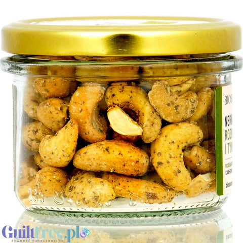 Biossom Cashews with Thyme & Rosemary, an organic roasted keto snack