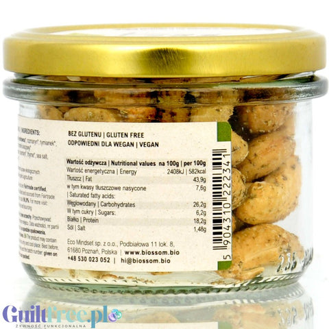 Biossom Cashews with Thyme & Rosemary, an organic roasted keto snack