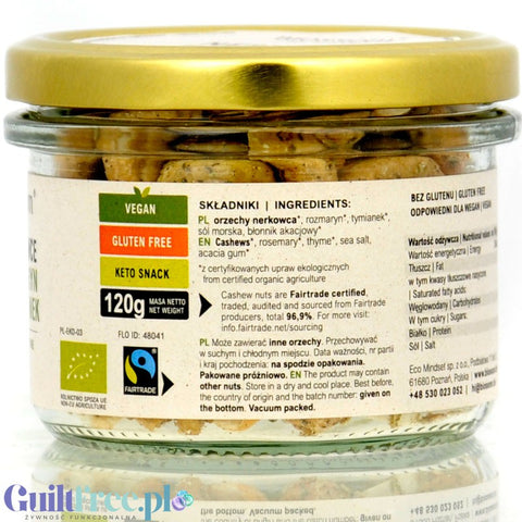 Biossom Cashews with Thyme & Rosemary, an organic roasted keto snack
