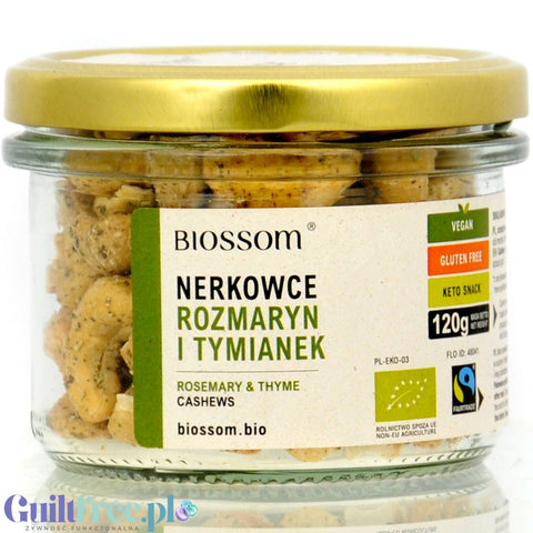 Biossom Cashews with Thyme & Rosemary, an organic roasted keto snack