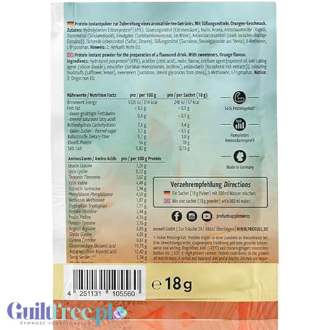 Pro Fuel Clear Protein Vegan Orange - wegański klarowny hydrolizat, lekka odżywka białkowa ze stewią