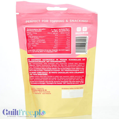 Inlead Crispy Balls Strawberry - chrupiące kuleczki kukurydziane w truskawkowej białej czekoladzie bez cukru