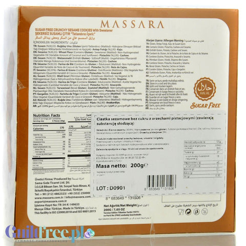 Massara Crunchy Sesame Cookies - tureckie ciastka sezamowe bez cukru z pistacjami i cashew