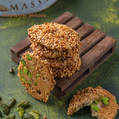 Massara Crunchy Sesame Cookies - tureckie ciastka sezamowe bez cukru z pistacjami i cashew