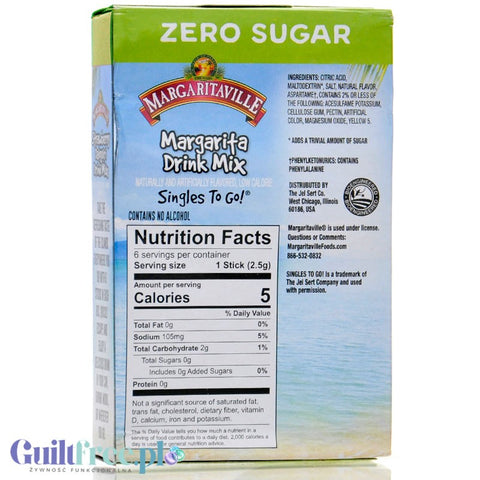 Margaritaville Singles to Go Margarita - saszetki bez cukru, napój instant, smak koktajlu bez alkoholu i kalorii