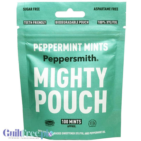 Peppersmith Spearmint Mighty Pouch 60g - chewing gum with xylitol, Curly Mint 100 lozenges