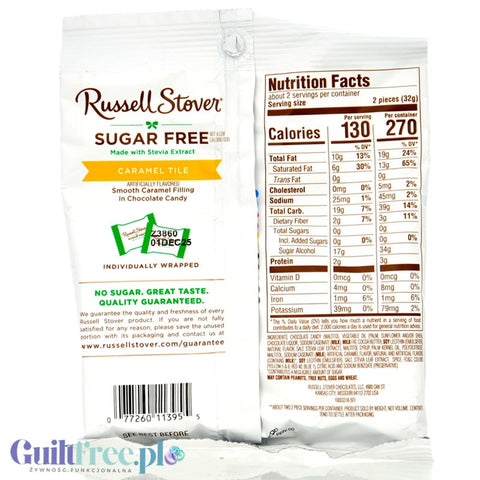 Russel Stover Caramel Tiles Stevia - bezcukrowe kwadratowe czekoladki z nadzieniem karmelowym zero cukru