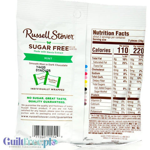 Russel Stover Stevia Mint Patties - nadziewane czekoladki bez cukru z masą miętową