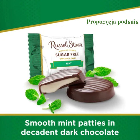Russel Stover Stevia Mint Patties - nadziewane czekoladki bez cukru z masą miętową