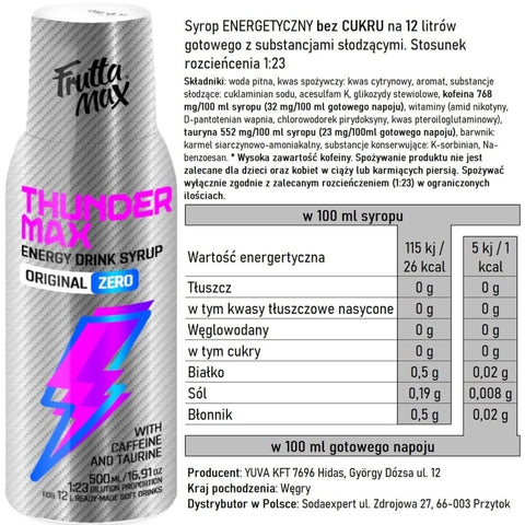 FruttaMax Thunder Energy Zero 500ml / 12L - energetyczny syrop do napojów bez cukru