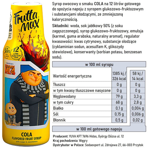 FruttaMax Light Fruit Syrup Cola 500ml / 12L - cola flavored syrup reduced sugar content