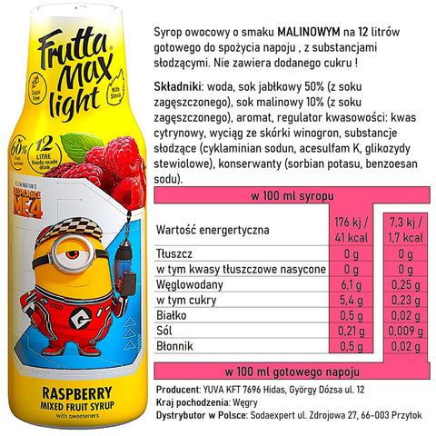 FruttaMax Light Fruit Syrup Raspberry 500ml / 12L - fruit syrup for Sodastream reduced sugar content.