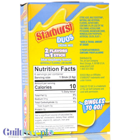 Starburst Duos Drink Blue Raspberry Lemon - sugar-free sachets, instant drink, Raspberry with Lemon