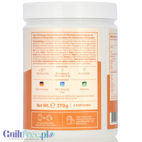 Rocka Nutrition Protein Coffee Frappuccino 300g - wegańska kawa proteinowa 80mg kofeiny, z 4 źródeł białek roślinnych bez cukru