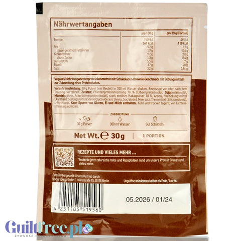 Rocka Nutrition Protein Shake Chocolate Brownie - wegańska odżywka białkowa 4 źródła białka, saszetka
