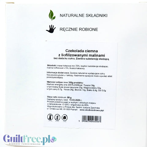 Santini Dark Chocolate & Raspberry, handmade sugar-free chocolate with xylitol