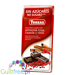 Canola y chilli - dark chocolate without sugar with pink pepper, cinnamon and chilli
