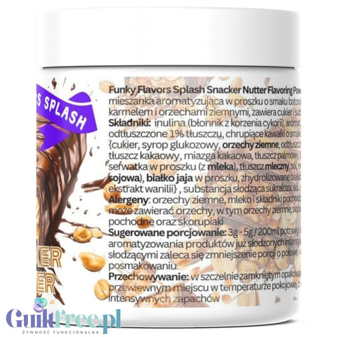 Funky Flavors Splash Snacker Nutter 50g - aromat słodzący w proszku bez cukru, smak Batonika z Orzechami, Karmelem i Czekoladą