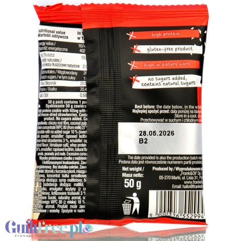 Frank & Oli Active High Protein Cookie, Truskawki z białą czekoladą  - Ciastko wysokoproteinowe bez cukru