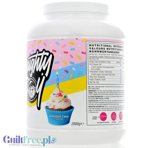 Naughty Boy Cream of Rice, Birthday Cake 2kg - kleik ryżowy bez cukru, regeneracyjny posiłek treningowy, Tort Urodzinowy