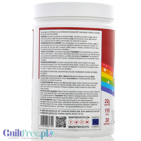 Naughty Boy Whey Premium Protein Rainbow Charms 900g - gęsta odżywka białkowa WPI, WPC & MPC