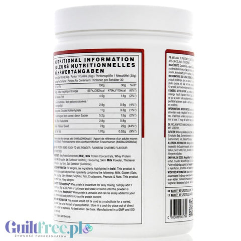 Naughty Boy Whey Premium Protein Rainbow Charms 900g - gęsta odżywka białkowa WPI, WPC & MPC