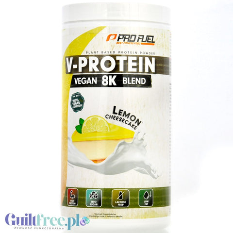 Pro Fuel V-Protein 8K Lemon Cheesecake 750g - vegan protein supplement with lemon cheesecake flavor