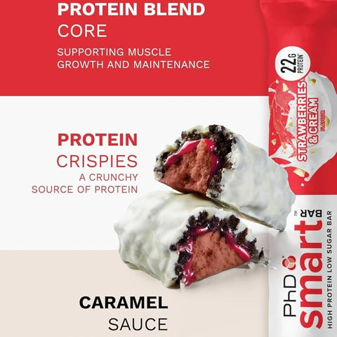 Phd Smart Bar White Chocolate Strawberries & Cream - baton proteinowy bez cukru z karmelem truskawkowym i białą czekoladą