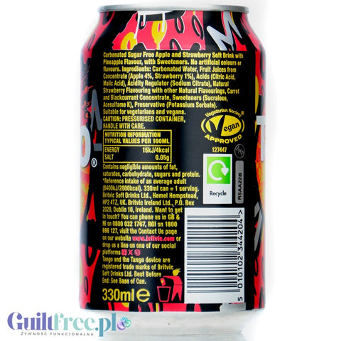 Tango Sugar Free Strawberry Smash 330ml - zero kcal sugar free drink with strawberry and pineapple flavor