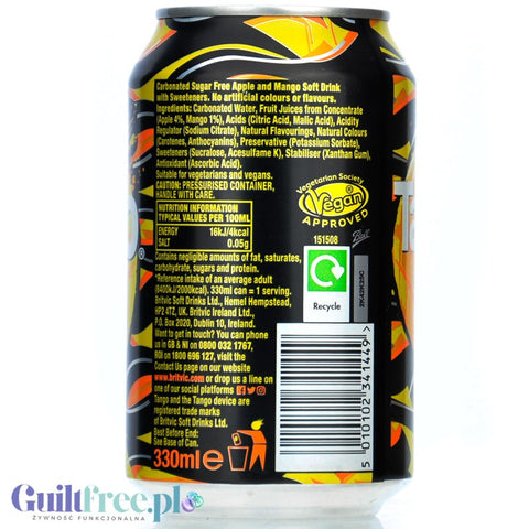 Tango Sugar Free Mango 330ml - napój zero kcal bez cukru o smaku mango