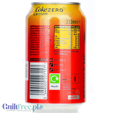 Coca Cola Lemon Zero 330ml - lemon cola without sugar and calories