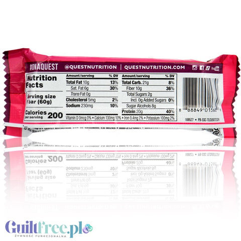 Quest Strawberry Shortcake - baton proteinowy bez cukru i maltitolu, smak Ciasto Truskawkowe