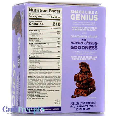 Quest Overload Chocolate Explosion BOX 12 szt - baton proteinowy bez cukru i maltitolu, smak Brownie & Czekolada