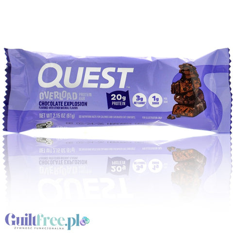 Quest Overload Chocolate Explosion BOX 12 szt - baton proteinowy bez cukru i maltitolu, smak Brownie & Czekolada