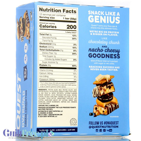 Quest Overload Cookie Commotion BOX x 12szt - baton proteinowy bez cukru i maltitolu, smak Karmel, Ciasteczka & Czekolada