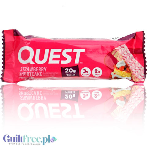 Quest Strawberry Shortcake BOX 12 szt - baton proteinowy bez cukru i maltitolu, smak Ciasto Truskawkowe