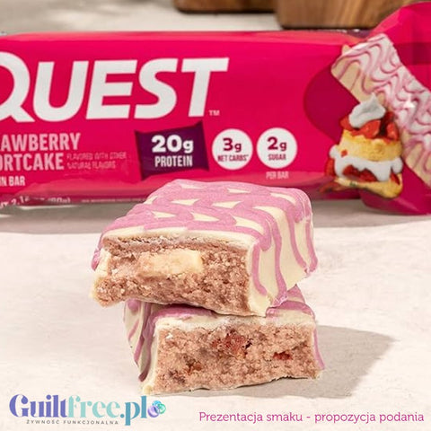 Quest Strawberry Shortcake - baton proteinowy bez cukru i maltitolu, smak Ciasto Truskawkowe