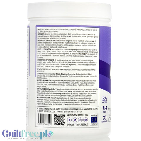 Naughty Boy Whey Premium Protein Blueberry Cobbler 900g - gęsta odżywka białkowa WPI, WPC & MPC