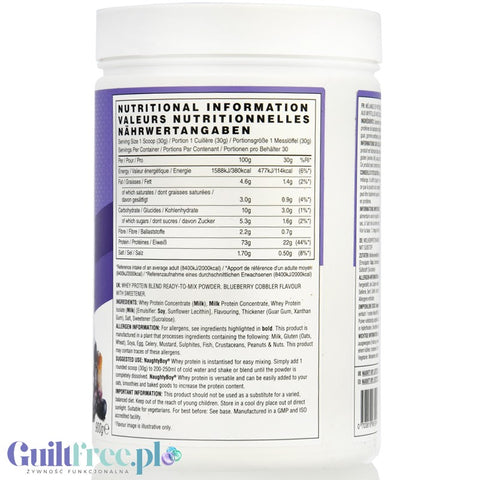 Naughty Boy Whey Premium Protein Blueberry Cobbler 900g - gęsta odżywka białkowa WPI, WPC & MPC