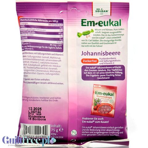 Em-eukal Johannisbeere - stuffed sugar-free cough candy with blackcurrant flavor