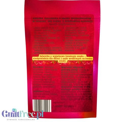 Funky Jelly Strawberry Super Sour Galaretka instant x 15 porcji - KWAŚNA (!) galaretka bez cukru o smaku truskawkowym