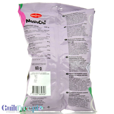 Nordcrunch NashChi Cream & Onion - oat and pea crisps with cream and onion flavor.