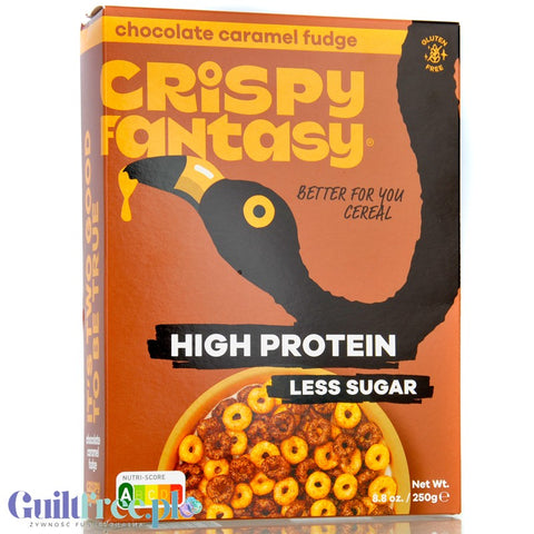 Crispy Fantasy Protein Cereal Chocolate Caramel Fudge - protein breakfast cereal without gluten 28% protein
